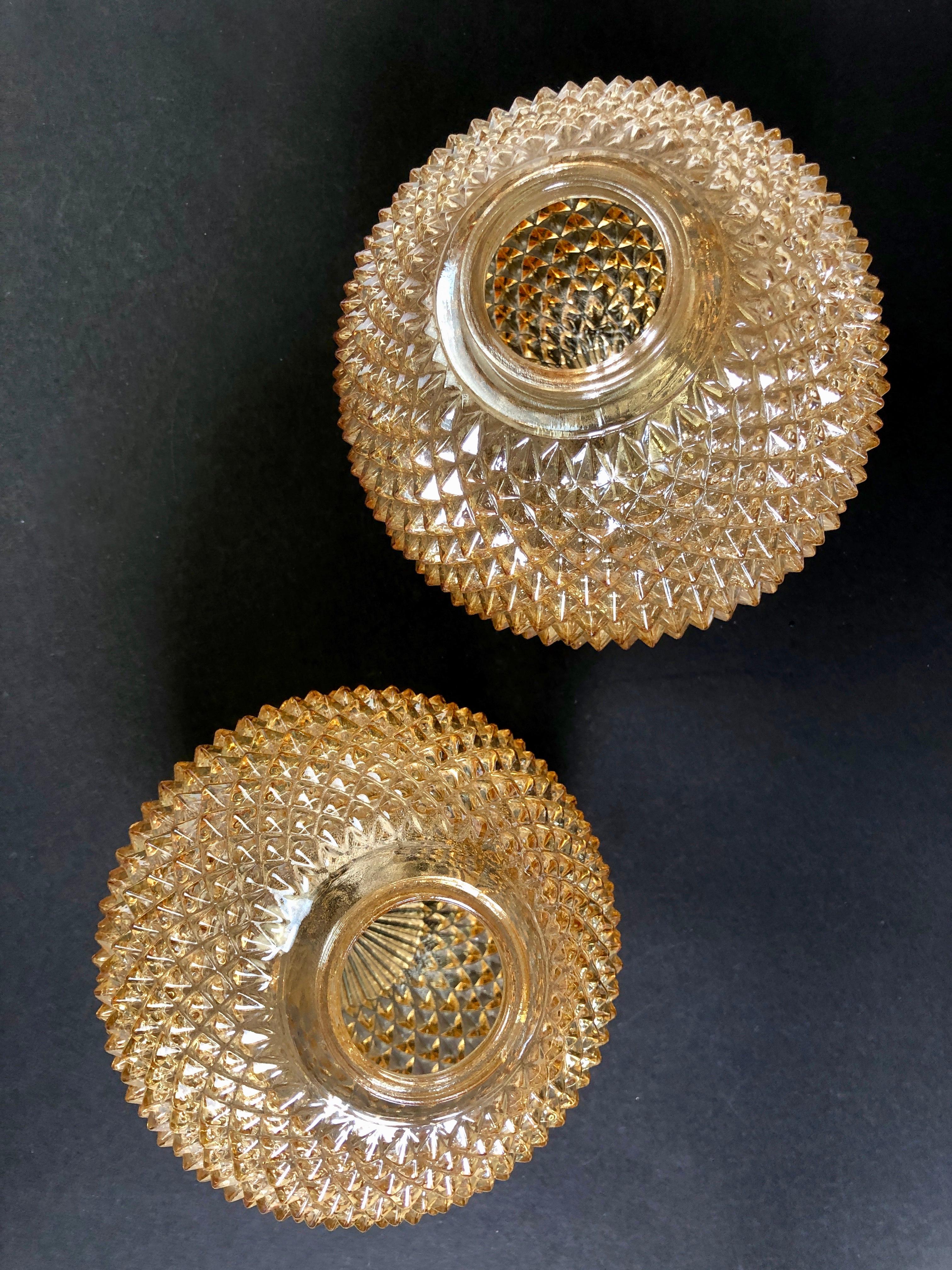 Mid-Century Set of Wall Lamps Spiky Spheres, Amber Glow by RZB, Germany, 1980s In Good Condition For Sale In Andernach, DE