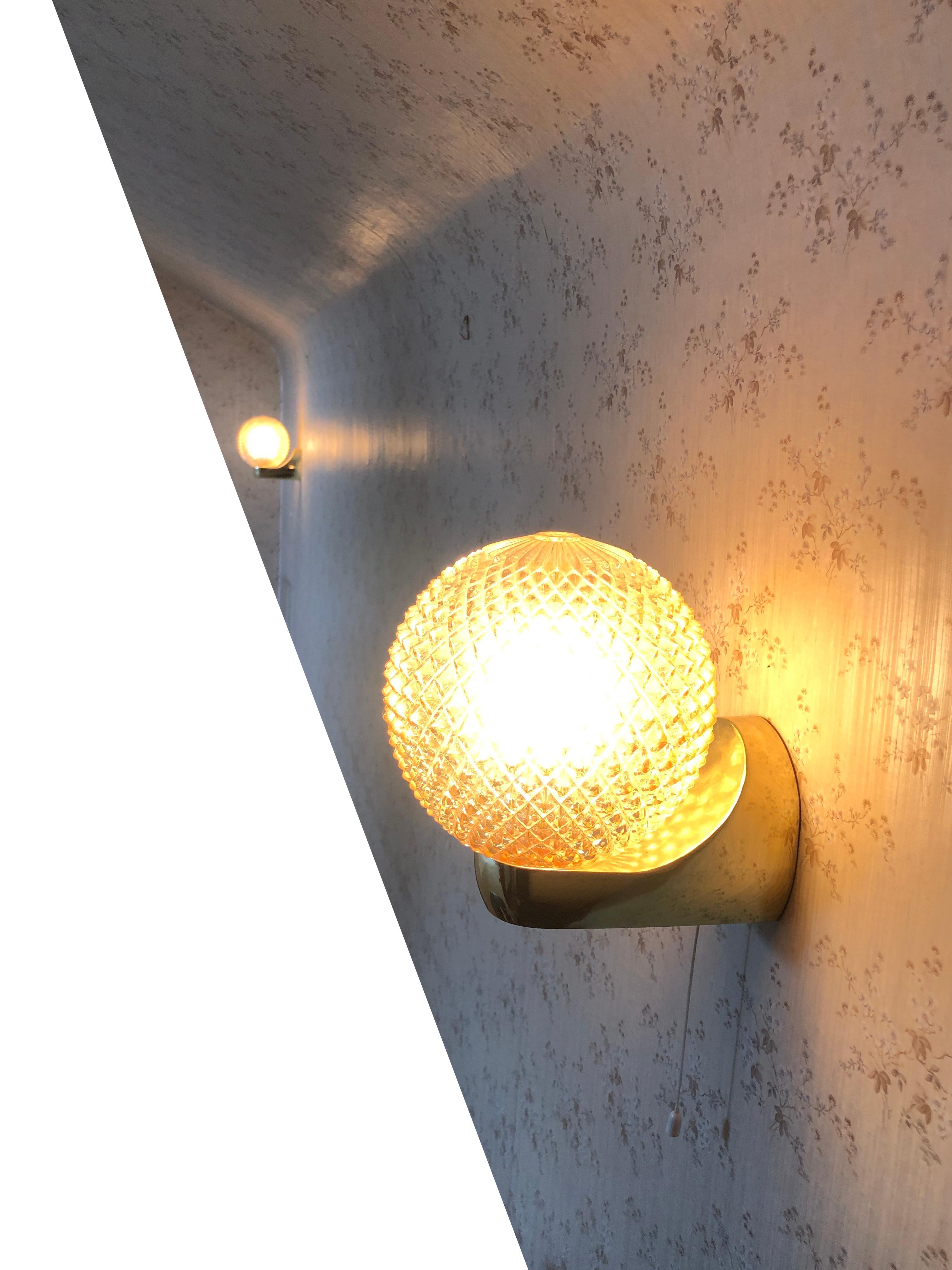 Metal Mid-Century Set of Wall Lamps Spiky Spheres, Amber Glow by RZB, Germany, 1980s For Sale