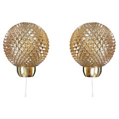 Mid-Century-Set Wandlampen Spiky Spheres, Bernstein Glow von RZB, Deutschland, 1980er Jahre