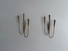 Mid-Century 3-armed Brass Large Pair of Cinema Sconces, 1950s, Italy