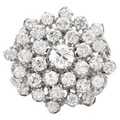 Mitte des Jahrhunderts 3 Karat Gesamtgewicht Diamant 14k Weißgold Schneeflocken-Cluster-Ring