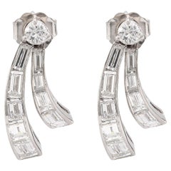 Mid Century 3 Karat Gesamtgewicht Diamant Platin Fächer-Ohrringe