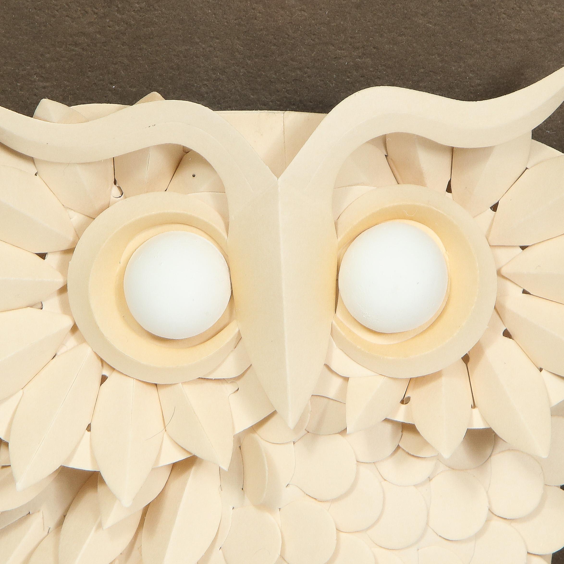 Mid-Century Modern Midcentury 3-Dimensional Multi Media Art Work of Stylized Owl by Jack Eisner