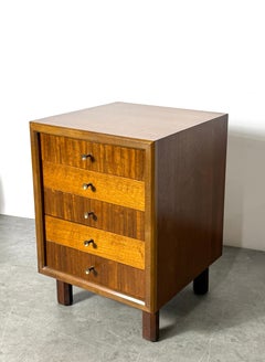 Mid Century 3 Drawer Side Table Chest in Walnut with Brass Hourglass Pulls 1960s