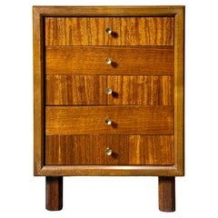 Mid Century 3 Drawer Side Table Chest in Walnut with Brass Hourglass Pulls 1960s