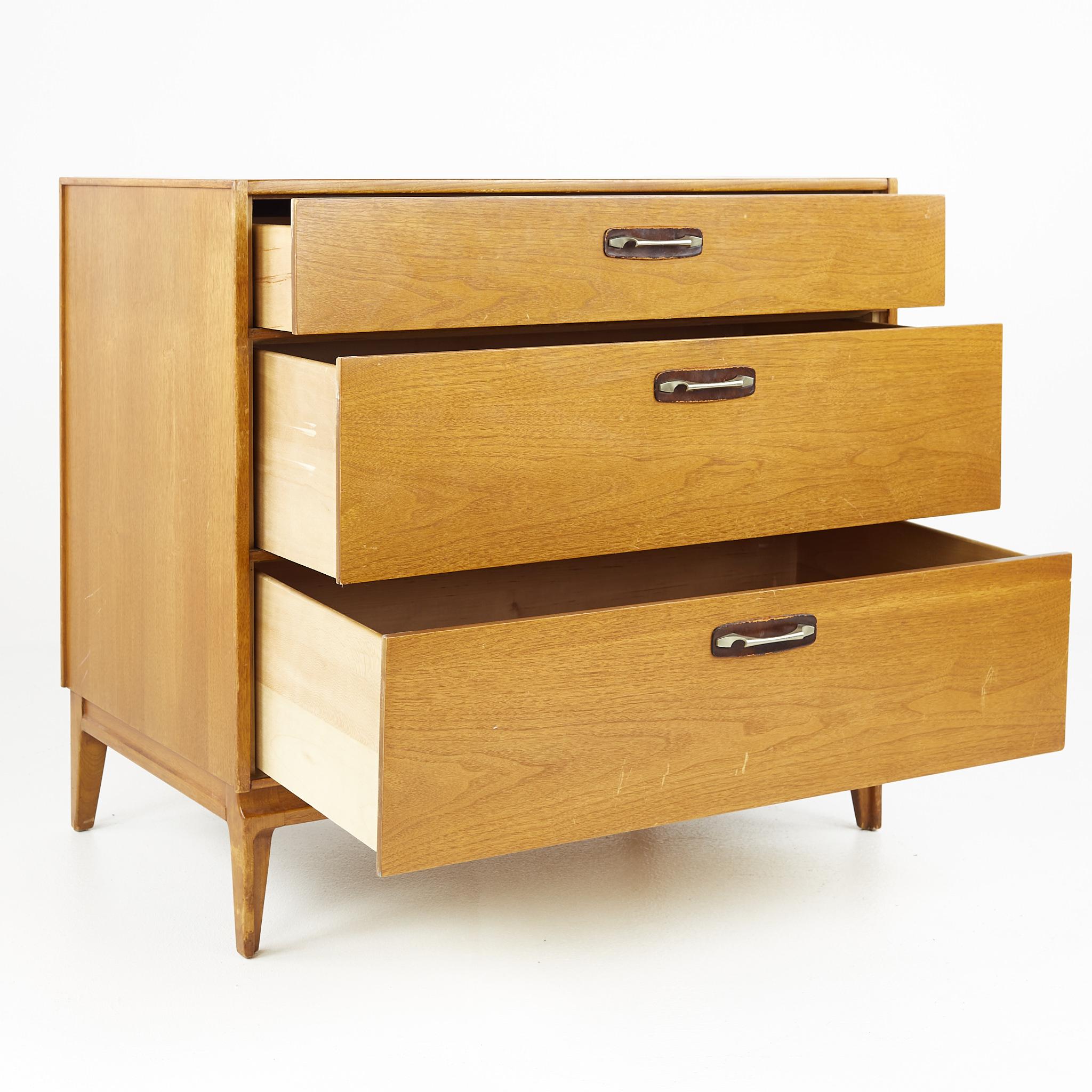 American Mid Century Walnut 3 Drawer Dresser For Sale