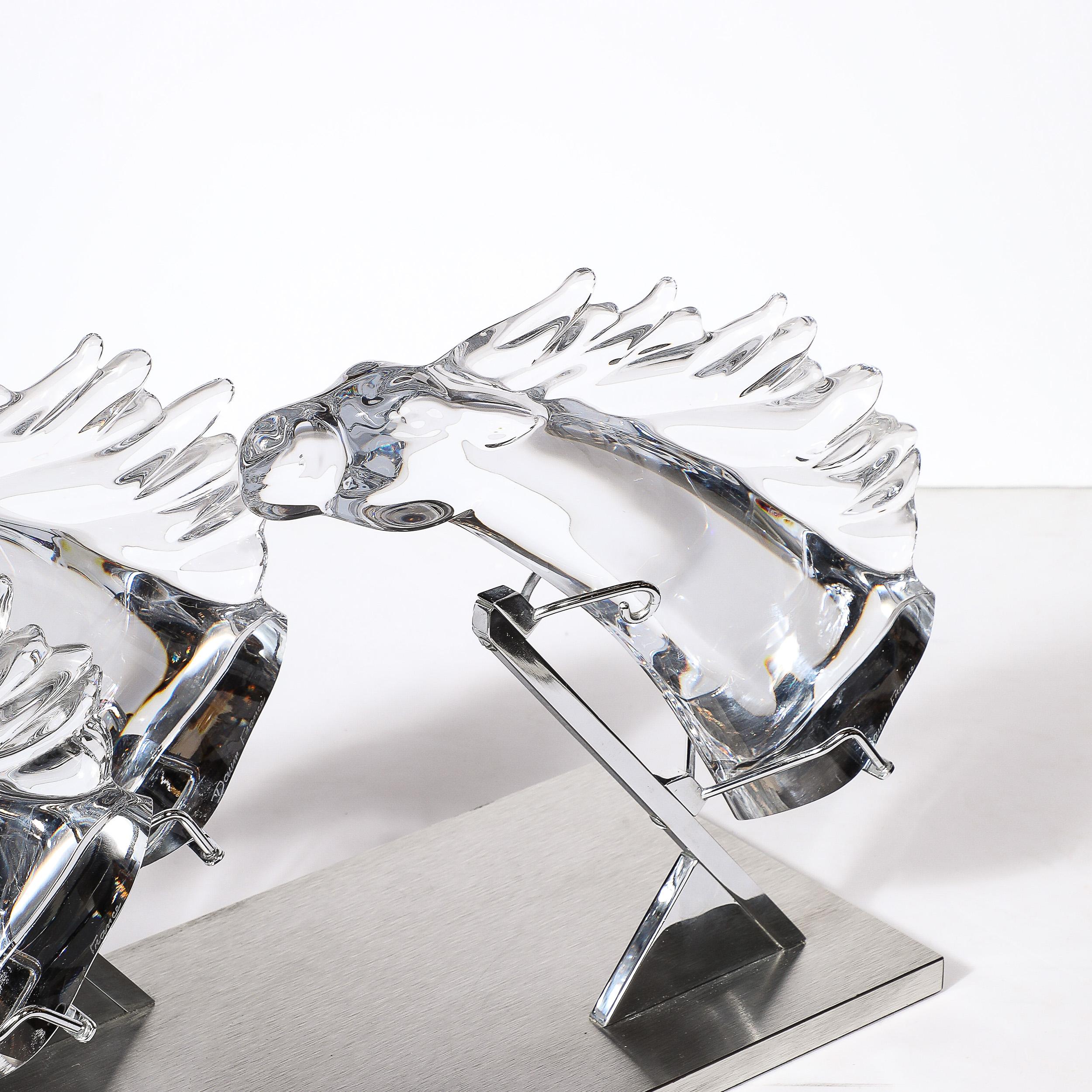 Mid-Century 3 Horse Grand Prix Glass Sculpture on Aluminum Base #165/200 by Daum 4