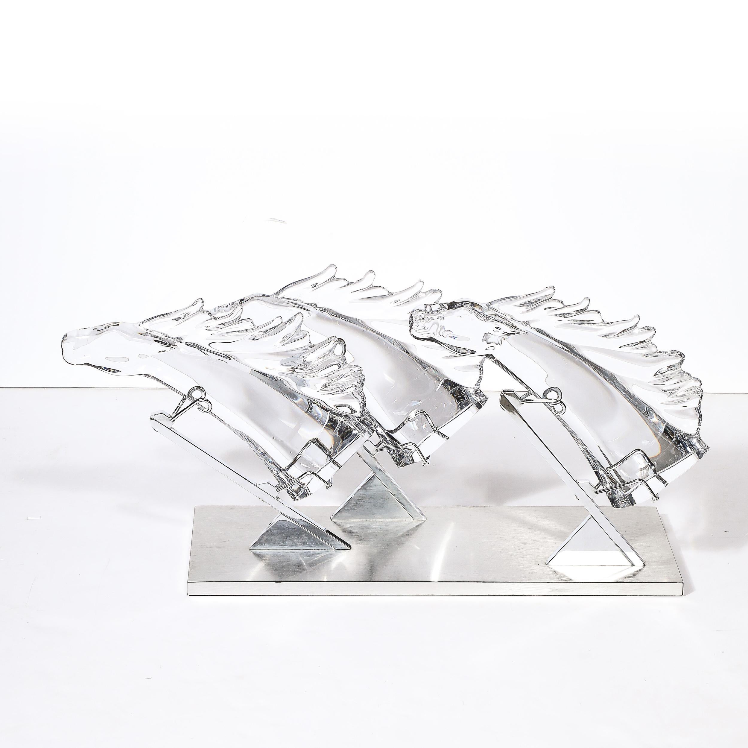 Mid-Century 3 Horse Grand Prix Glass Sculpture on Aluminum Base #165/200 by Daum 5