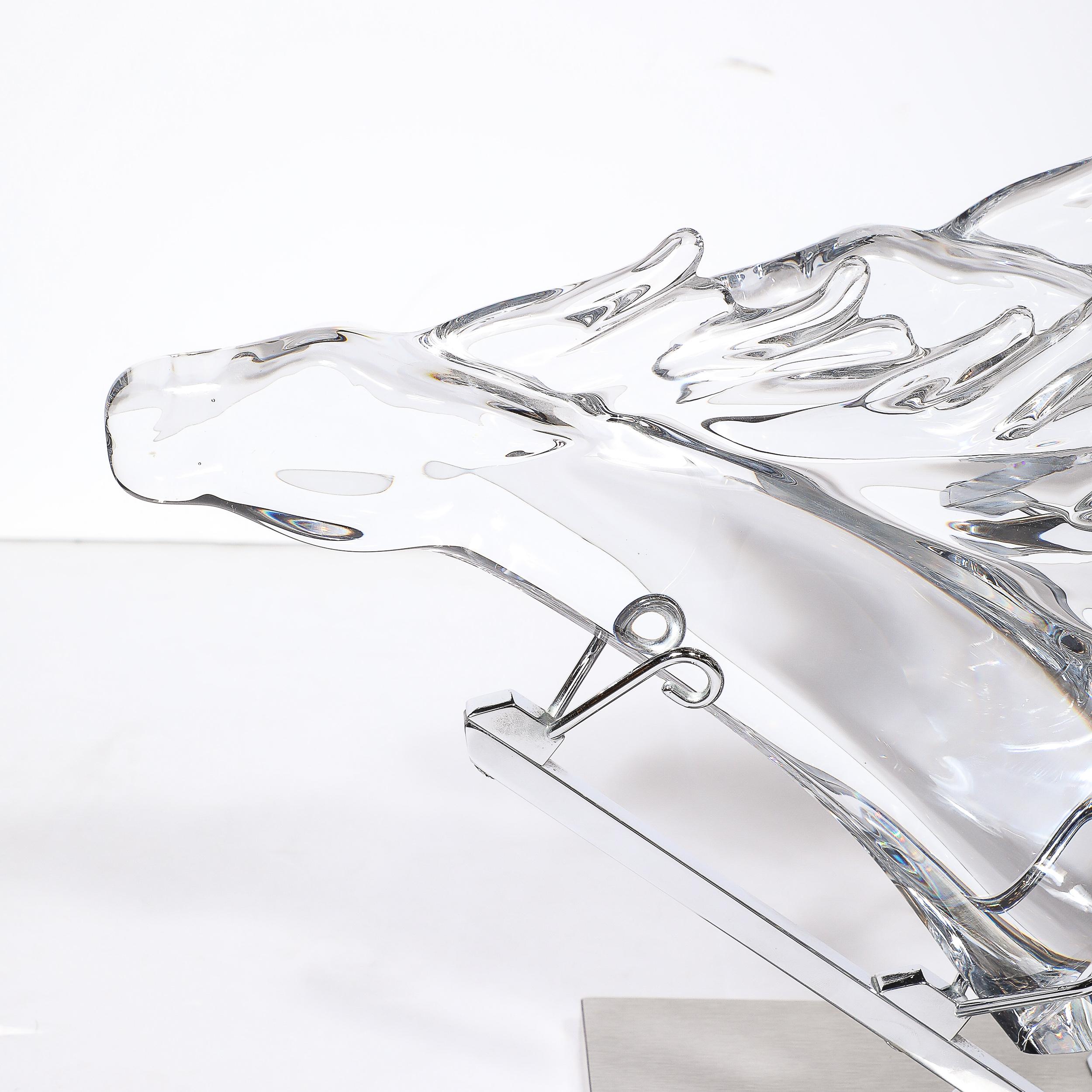 Mid-Century 3 Horse Grand Prix Glass Sculpture on Aluminum Base #165/200 by Daum 6