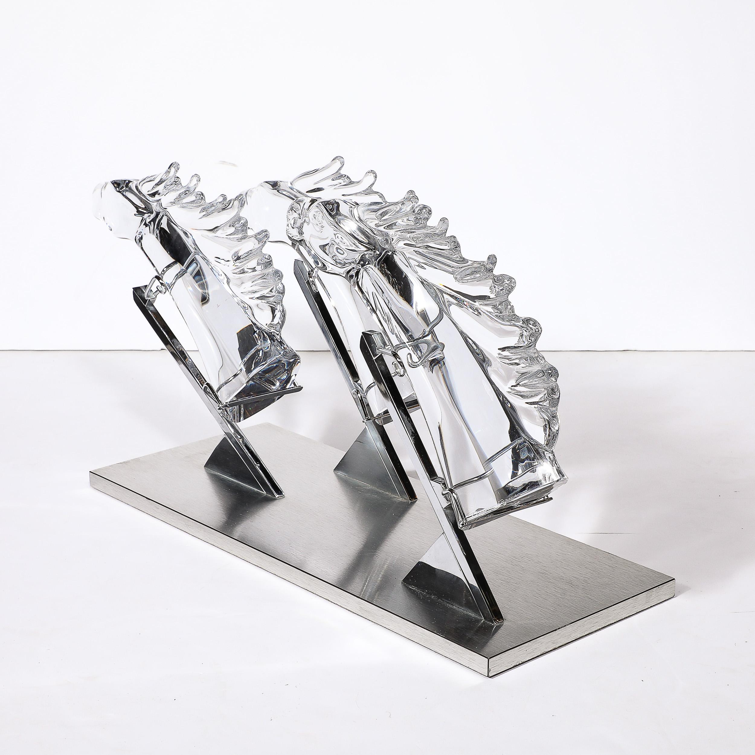 Mid-Century 3 Horse Grand Prix Glass Sculpture on Aluminum Base #165/200 by Daum 7