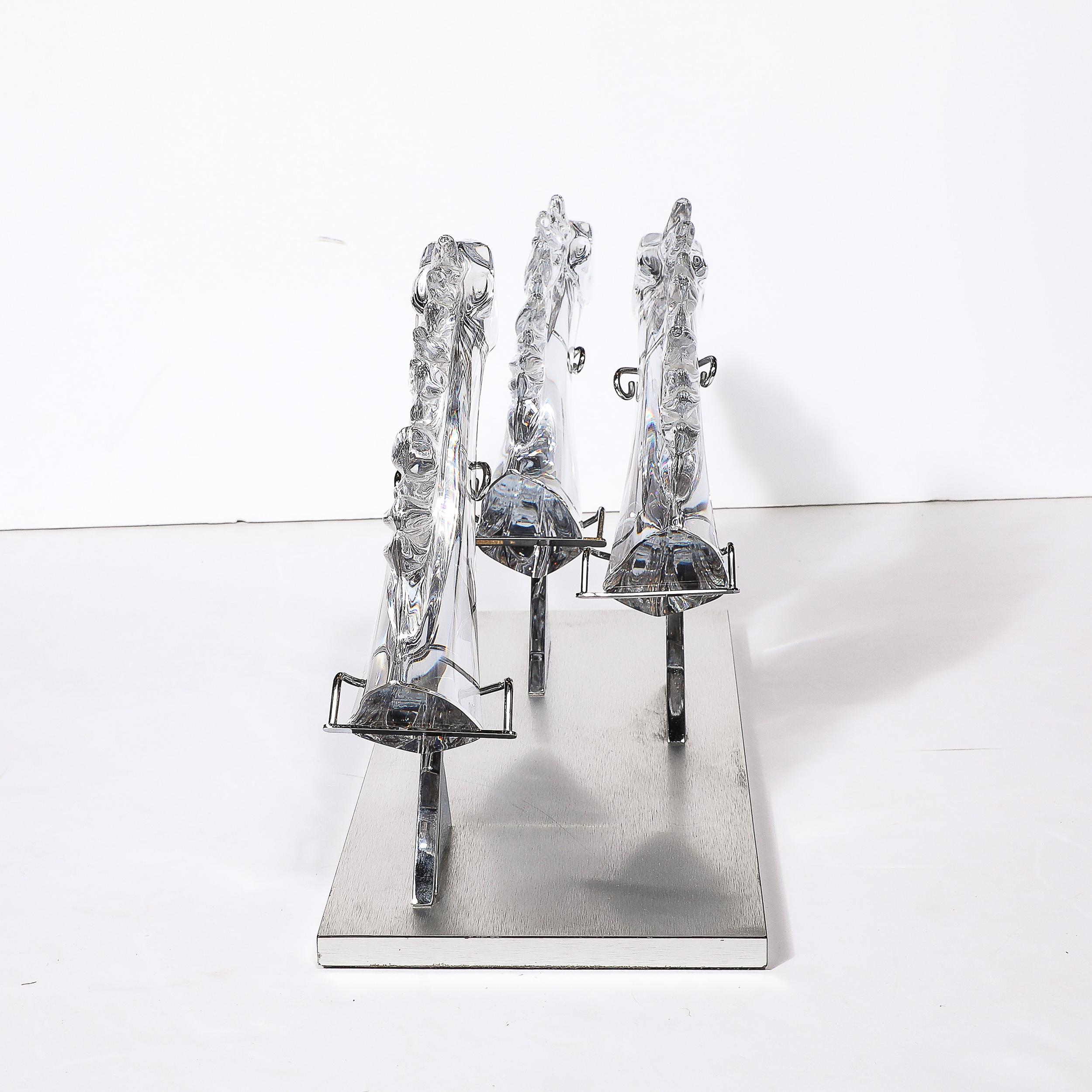 Mid-Century 3 Horse Grand Prix Glass Sculpture on Aluminum Base #165/200 by Daum 8