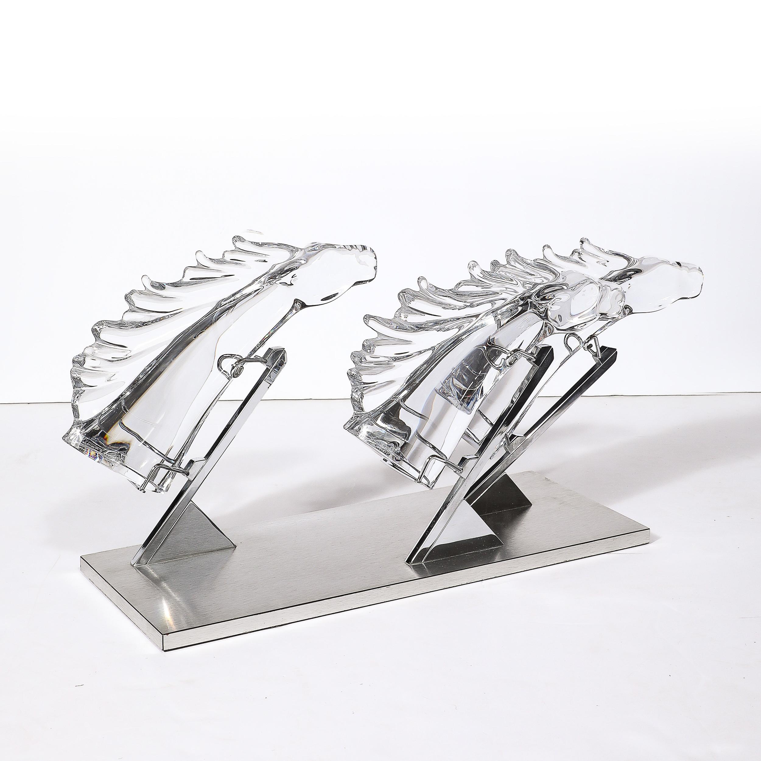 Mid-Century 3 Horse Grand Prix Glass Sculpture on Aluminum Base #165/200 by Daum 9