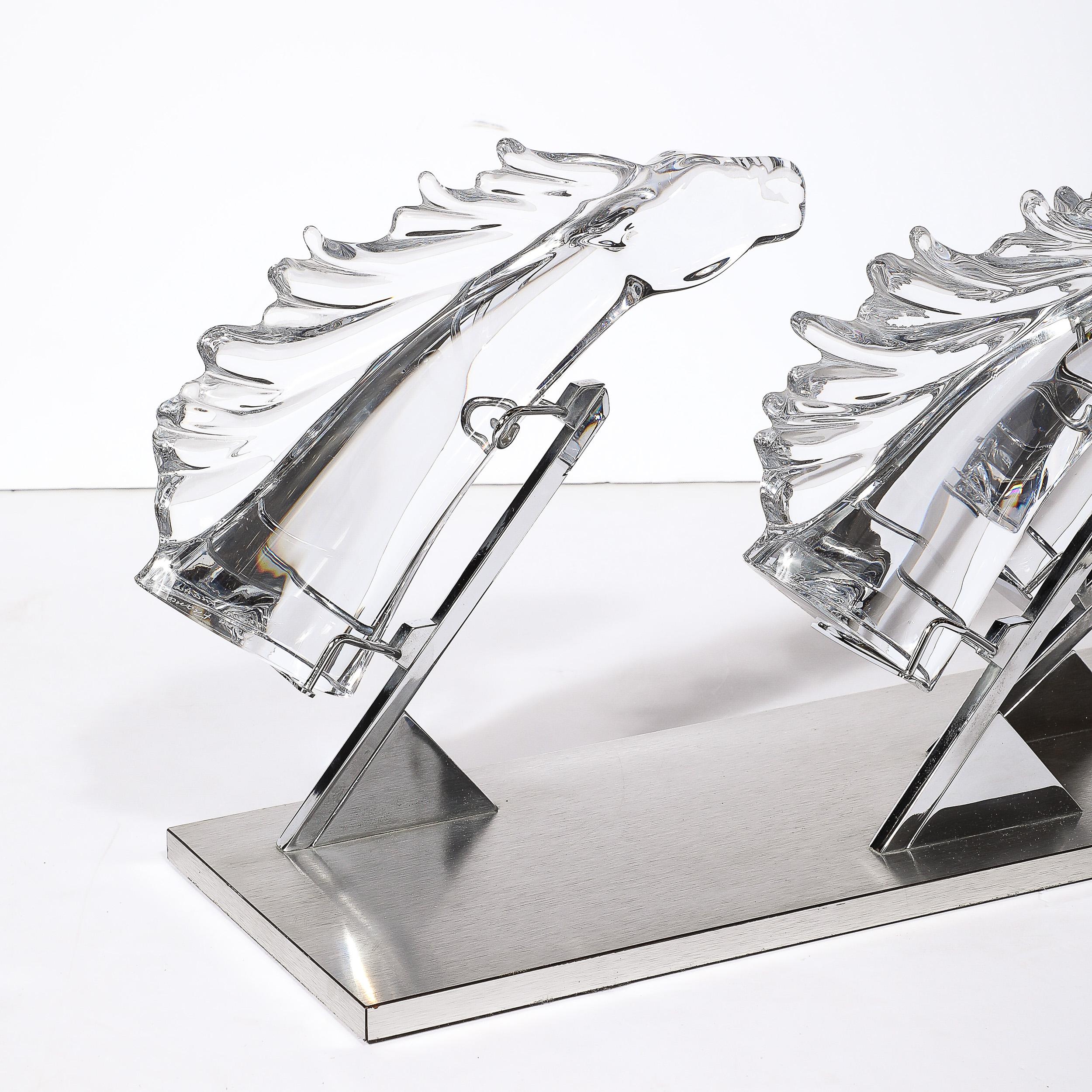 Mid-Century 3 Horse Grand Prix Glass Sculpture on Aluminum Base #165/200 by Daum 10