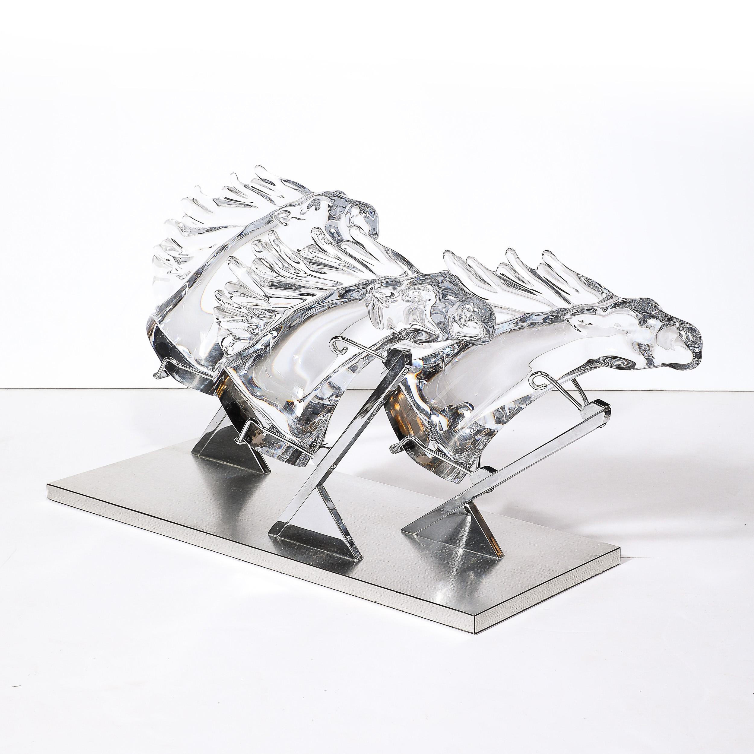 Mid-Century 3 Horse Grand Prix Glass Sculpture on Aluminum Base #165/200 by Daum 11