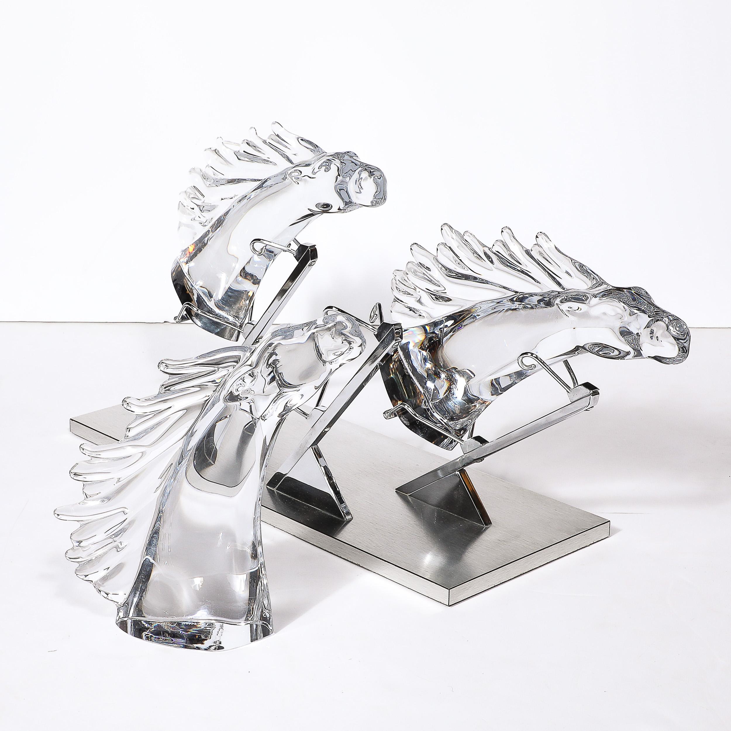 Mid-Century 3 Horse Grand Prix Glass Sculpture on Aluminum Base #165/200 by Daum 13