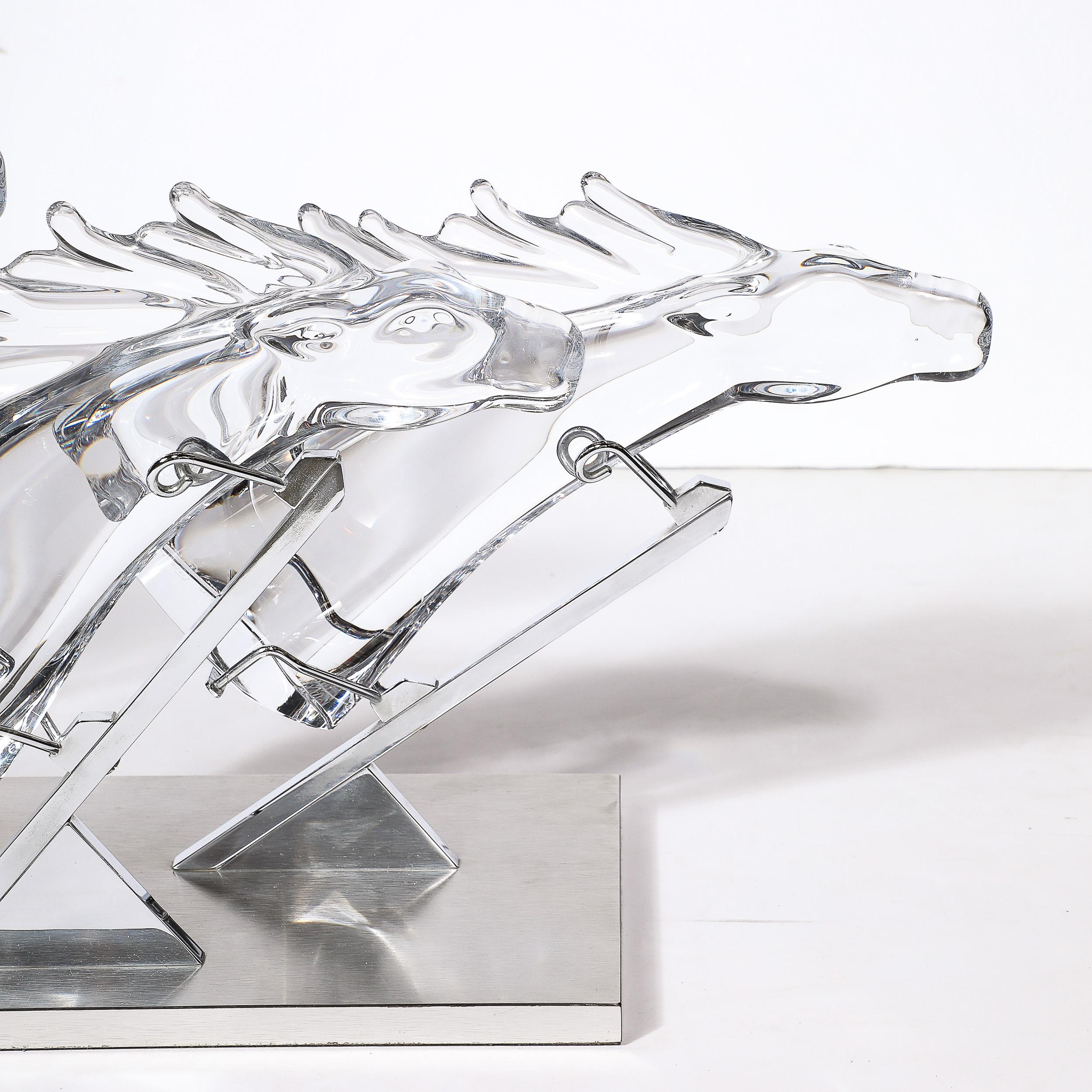 Mid-Century Modern Mid-Century 3 Horse Grand Prix Glass Sculpture on Aluminum Base #165/200 by Daum