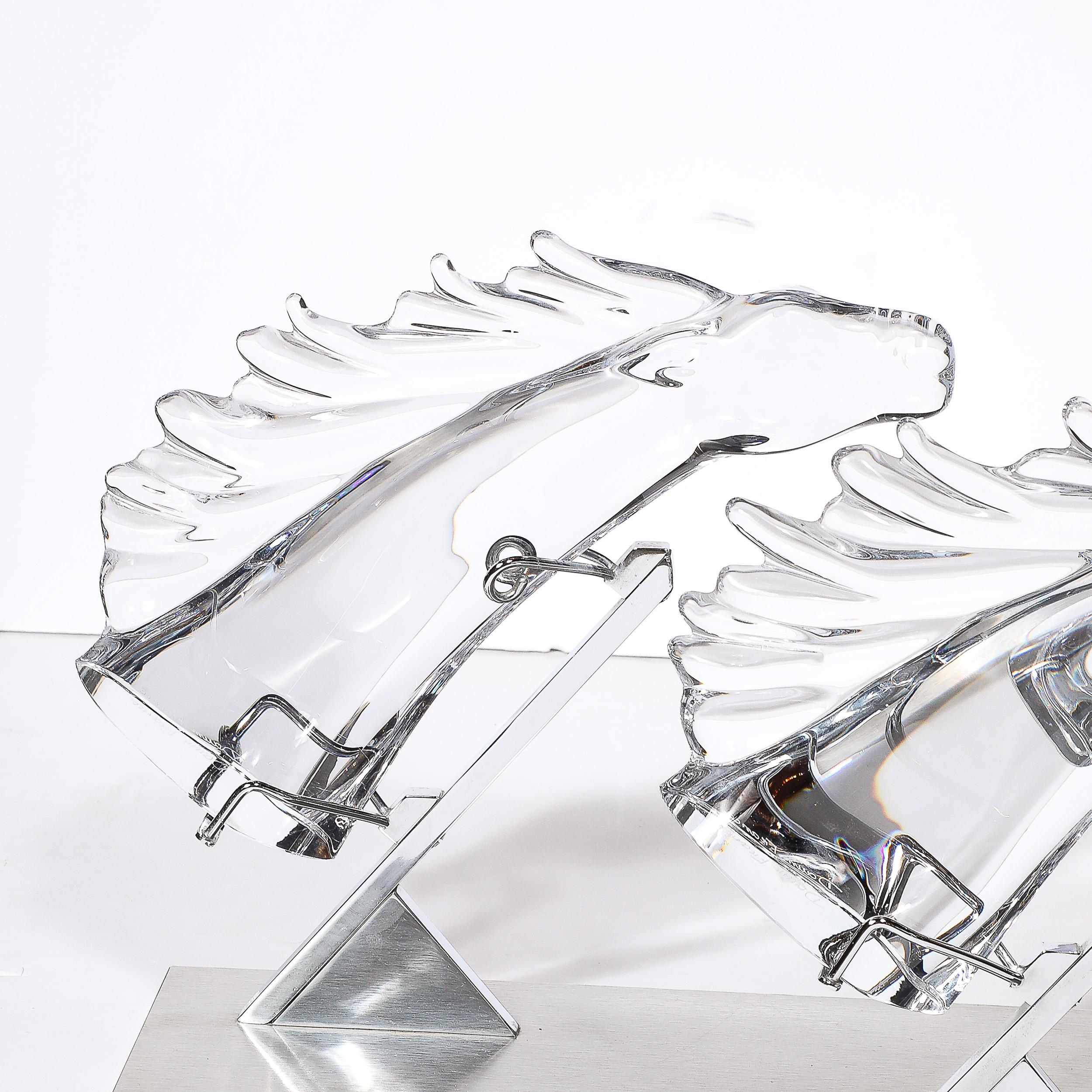 French Mid-Century 3 Horse Grand Prix Glass Sculpture on Aluminum Base #165/200 by Daum