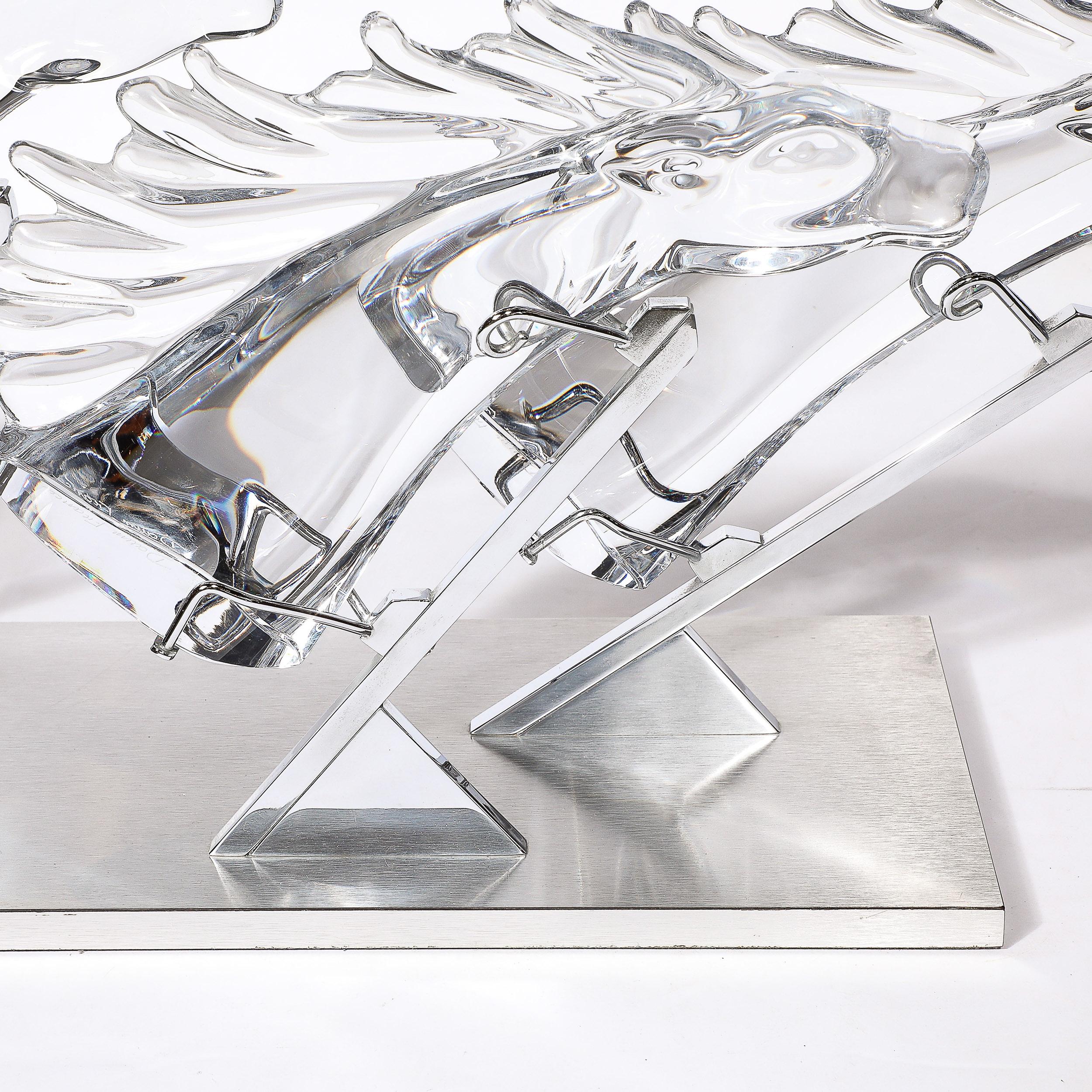 Mid-Century 3 Horse Grand Prix Glass Sculpture on Aluminum Base #165/200 by Daum In Excellent Condition In New York, NY
