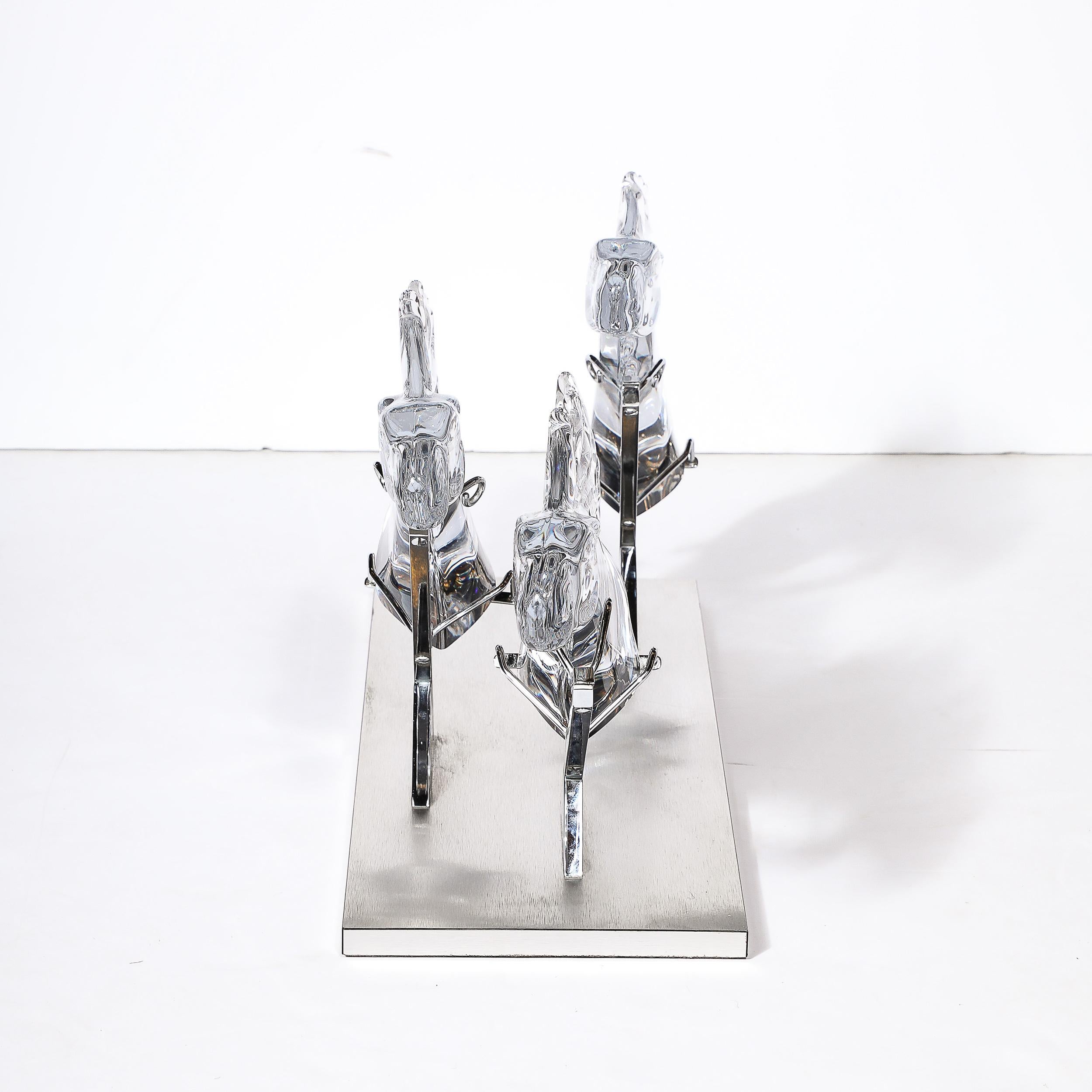 Mid-Century 3 Horse Grand Prix Glass Sculpture on Aluminum Base #165/200 by Daum 1