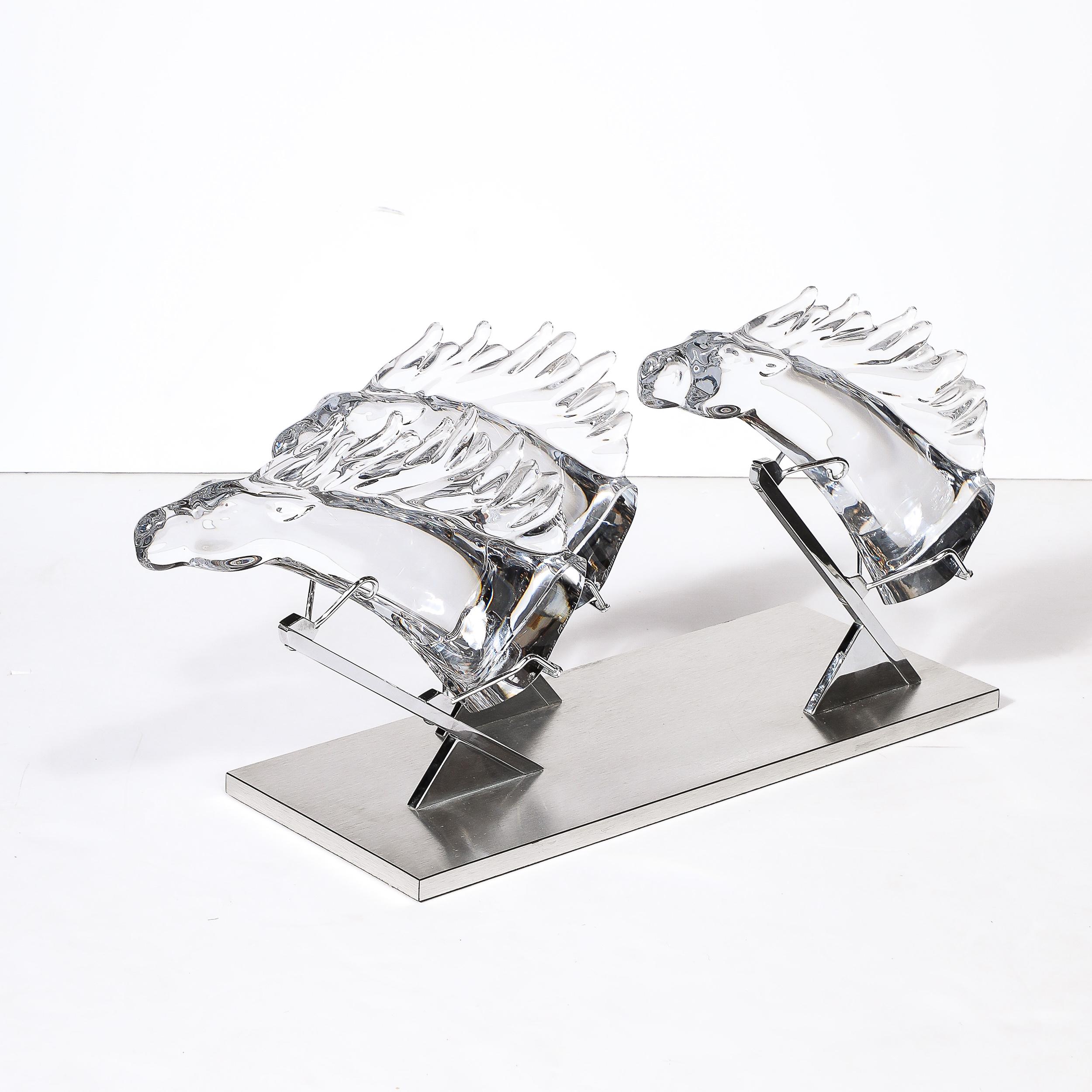 Mid-Century 3 Horse Grand Prix Glass Sculpture on Aluminum Base #165/200 by Daum 2