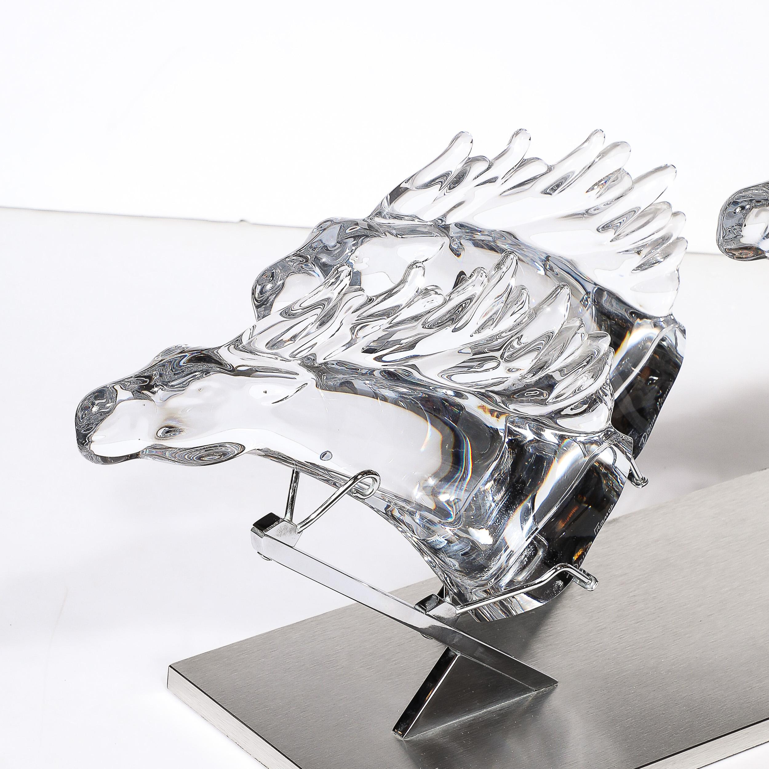 Mid-Century 3 Horse Grand Prix Glass Sculpture on Aluminum Base #165/200 by Daum 3