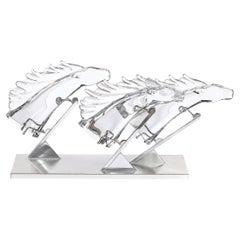Mid-Century 3 Horse Grand Prix Glass Sculpture on Aluminum Base #165/200 by Daum