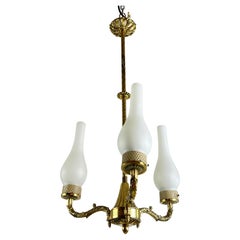 Vintage Mid-Century 3-Light Brass And Glass Chandelier  Attributed To Stilnovo 1950s