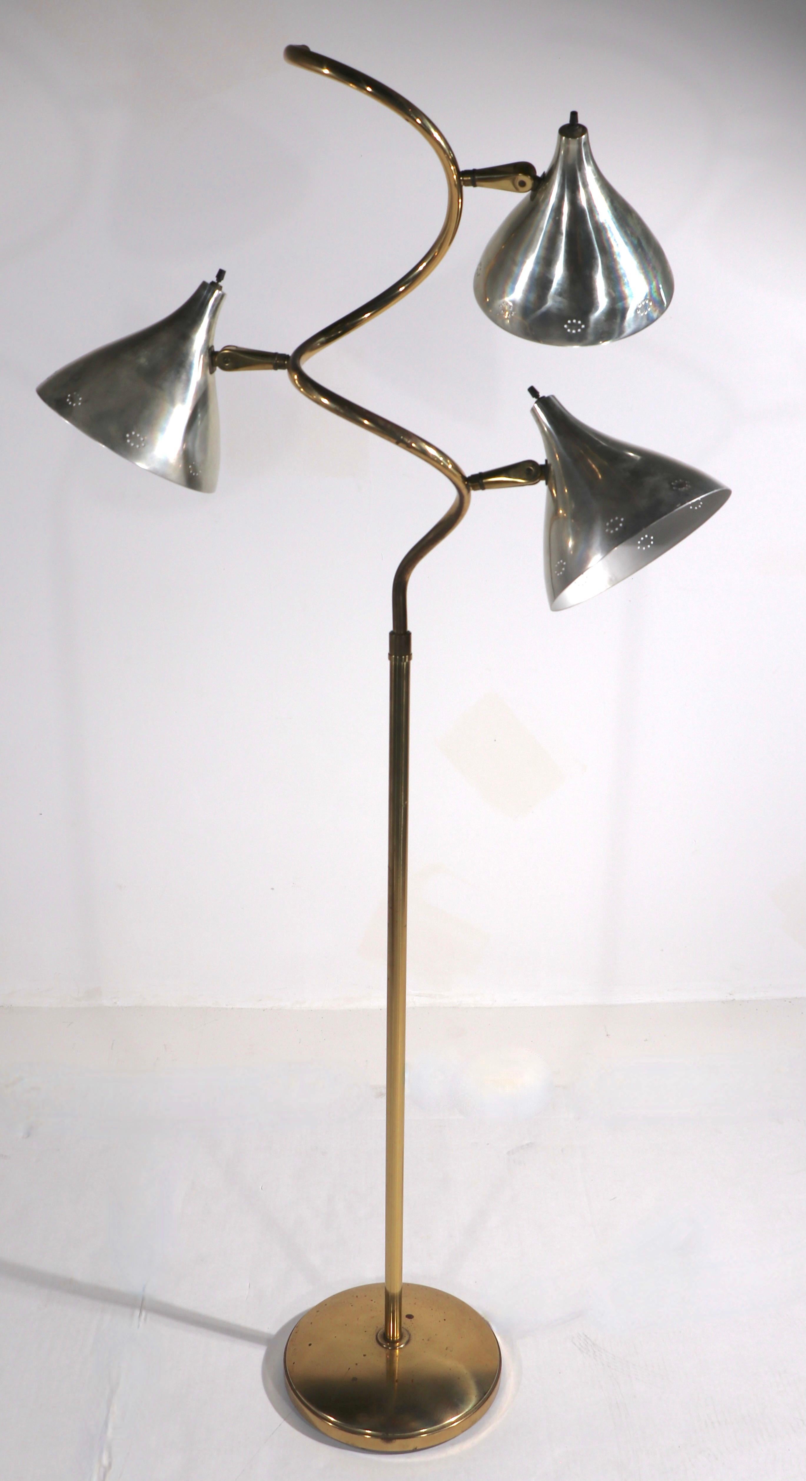 Mid Century 3 Light Floor Lamp by Thurston For Sale 3