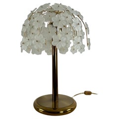 Vintage Mid-Century 3-Light Table Lamp With Opaline Murano Glass Flowers, 1960s 55 cm H.