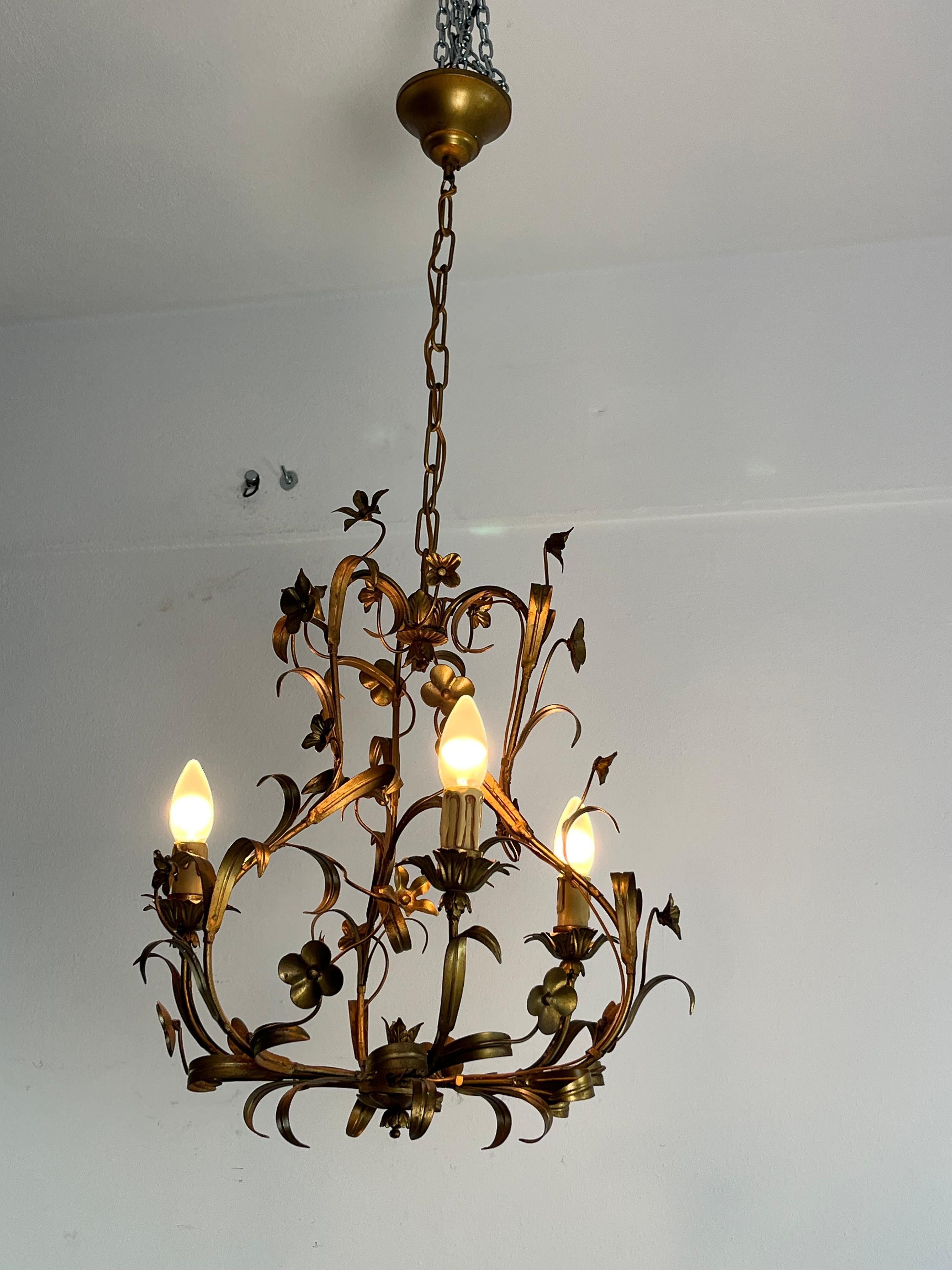 Lampadario a 3 luci in ferro battuto di metà secolo, Made in Italy 1960 In condizioni buone in vendita a Palermo, IT
