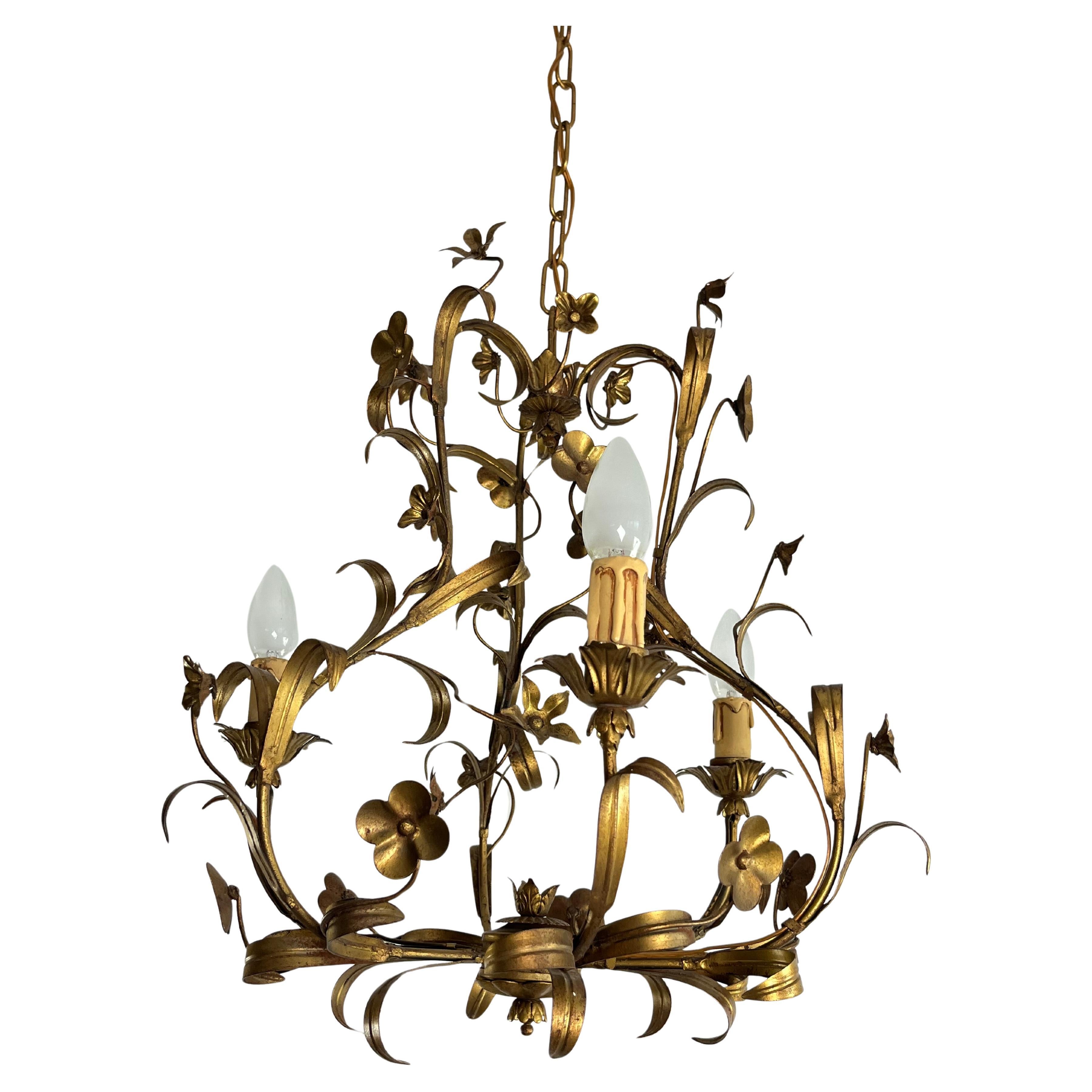 Mid-Century 3-Light Wrought Iron Chandelier, Made in Italy 1960s