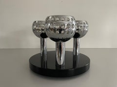 Mid-Century 3-shade Flush Mount Ceiling Lamp with Wooden Base, 1960s, Italy