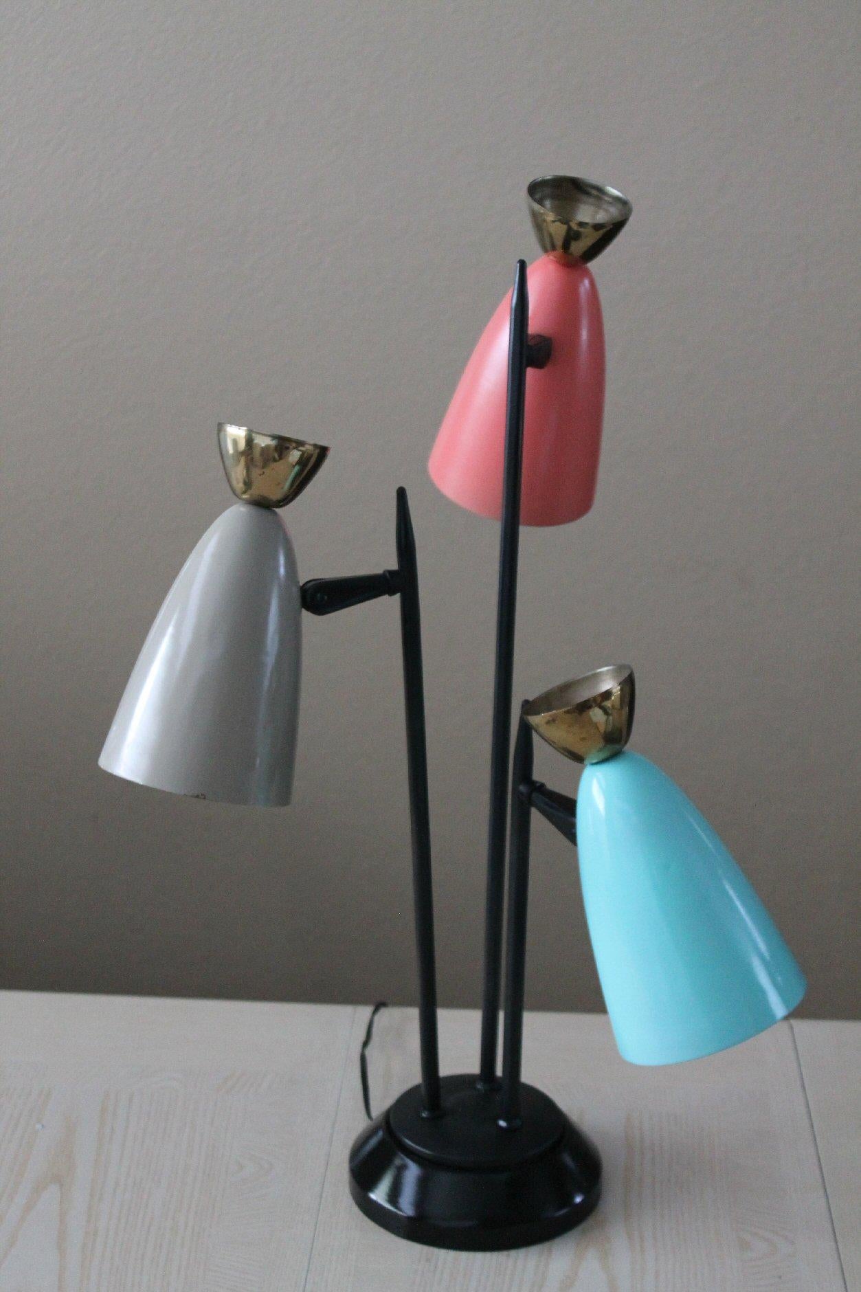 Mid Century 3-Shade Table Lamp. Lightolier Thurston Triennale Italian Style 1950 2