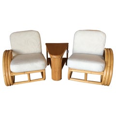 Mid Century 3-Strand 3/4 Pretzel Sectional Rattan Corner Sofa with Drink Table