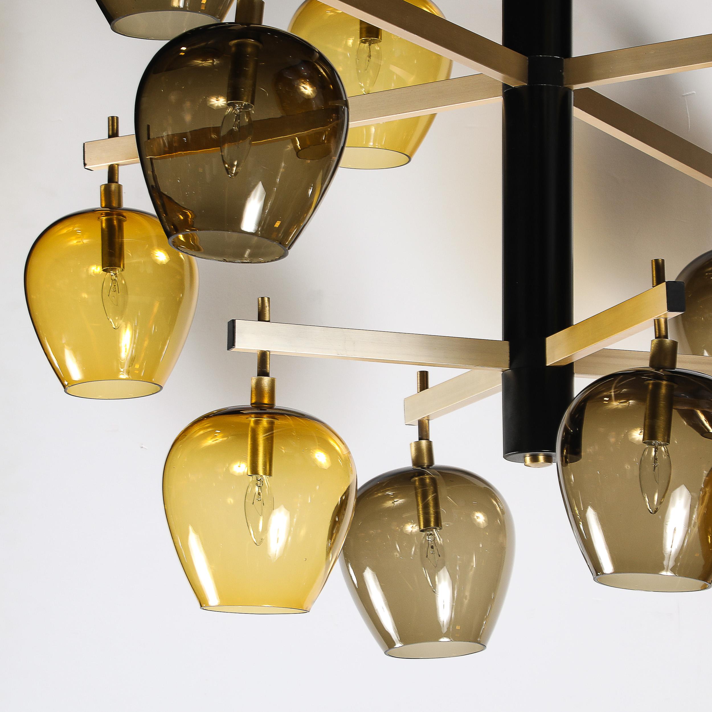 Mid-Century  3-Tier  Chandelier in Amber & Smoked Glass Shades by Lightolier For Sale 7