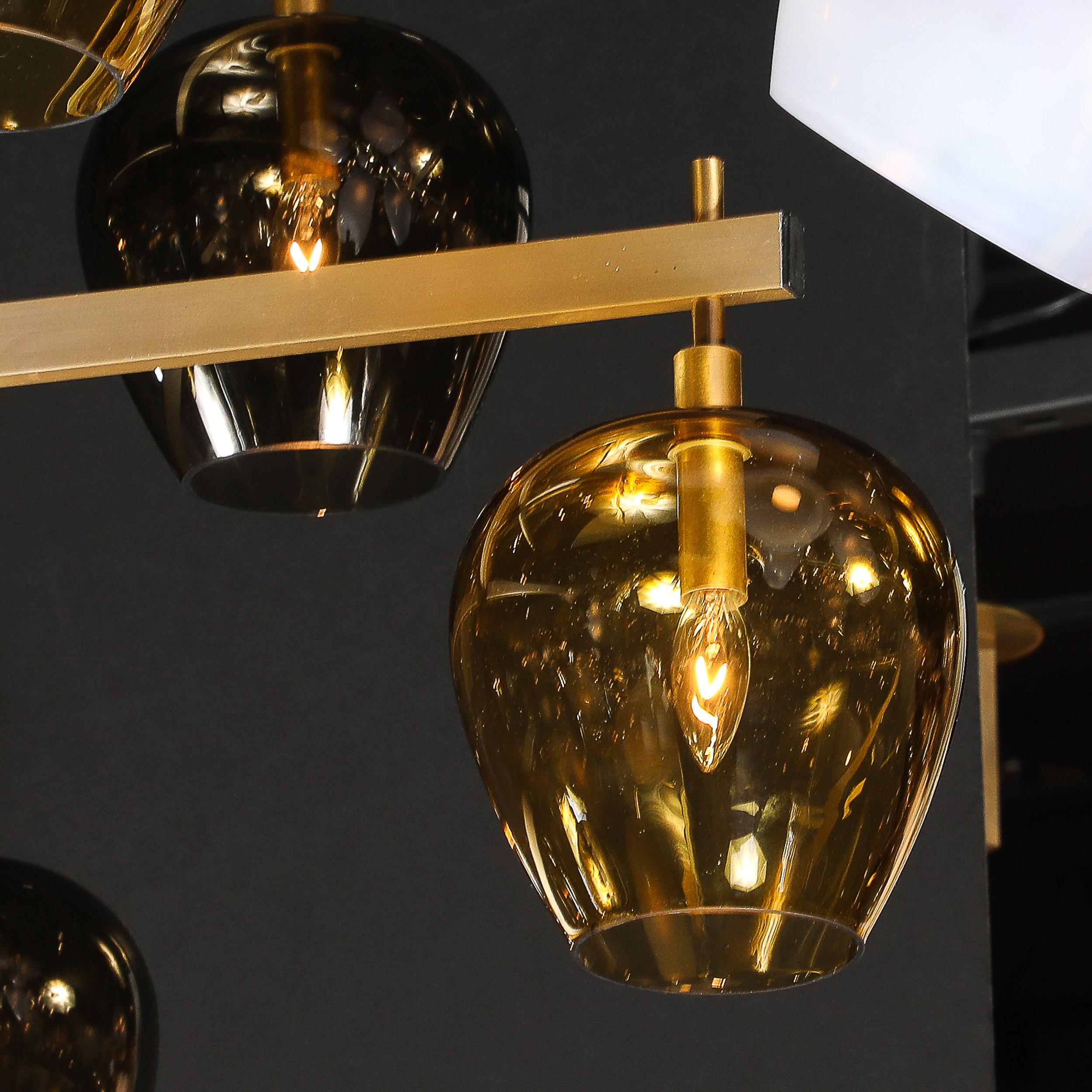 Mid-Century  3-Tier  Chandelier in Amber & Smoked Glass Shades by Lightolier For Sale 10