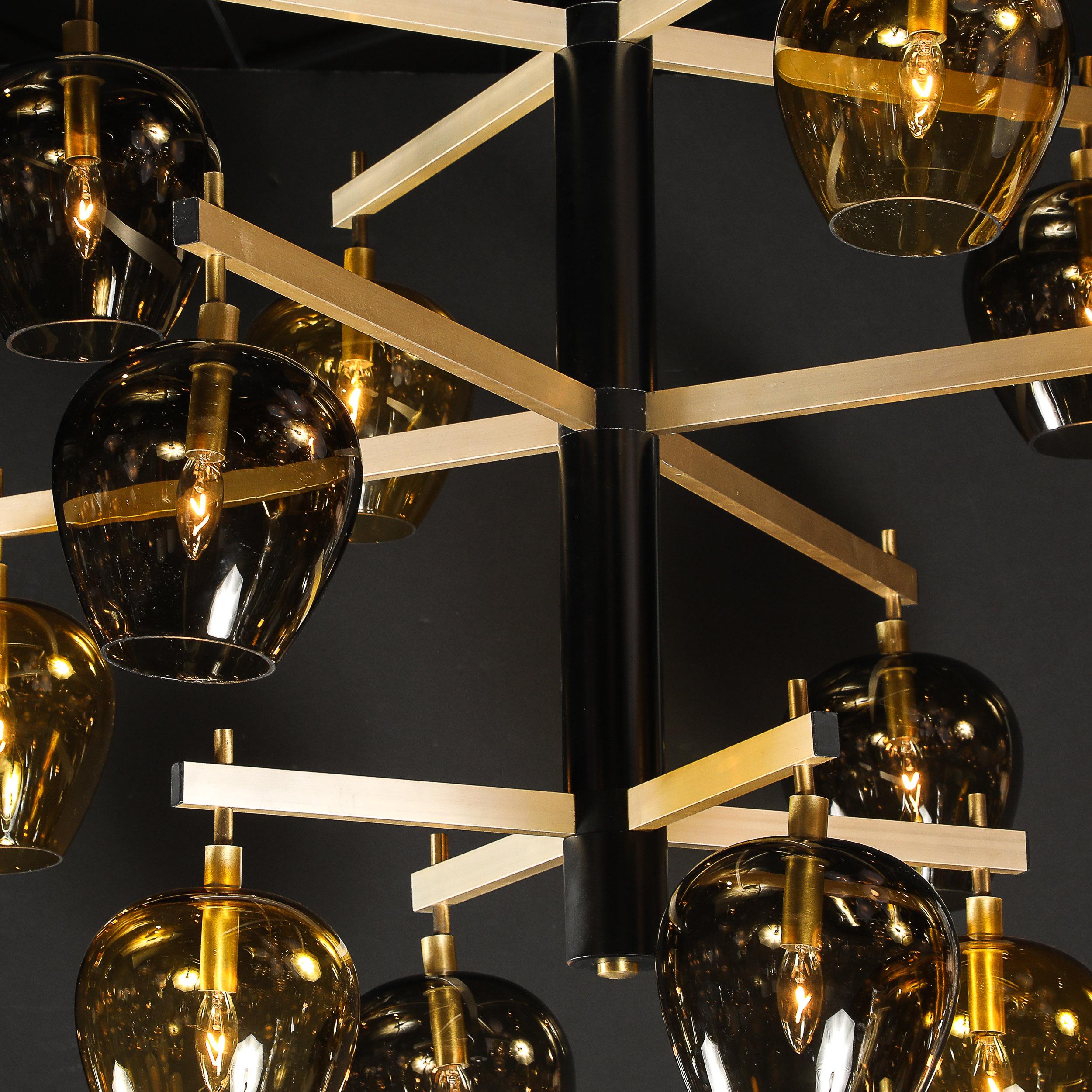 Mid-Century  3-Tier  Chandelier in Amber & Smoked Glass Shades by Lightolier For Sale 11