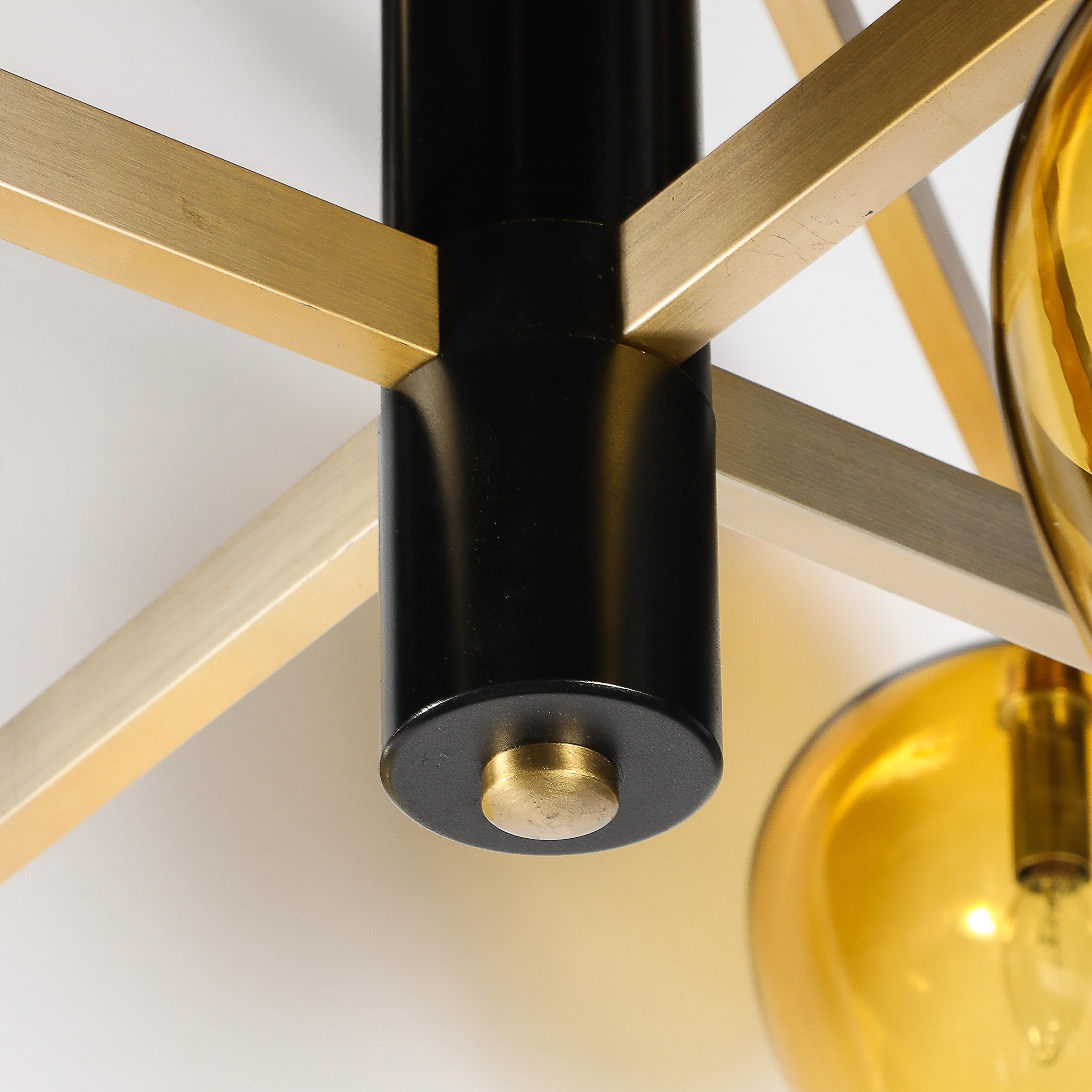 Mid-Century  3-Tier  Chandelier in Amber & Smoked Glass Shades by Lightolier For Sale 1