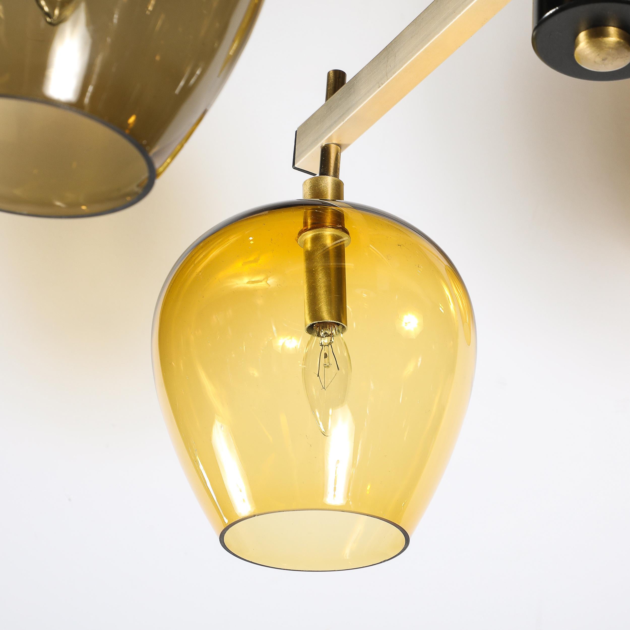 Mid-Century  3-Tier  Chandelier in Amber & Smoked Glass Shades by Lightolier For Sale 2