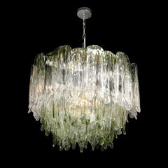 Mid-Century 3-Tier Hand-Blown Murano Green Glass Fiamme Chandelier by Mazzega