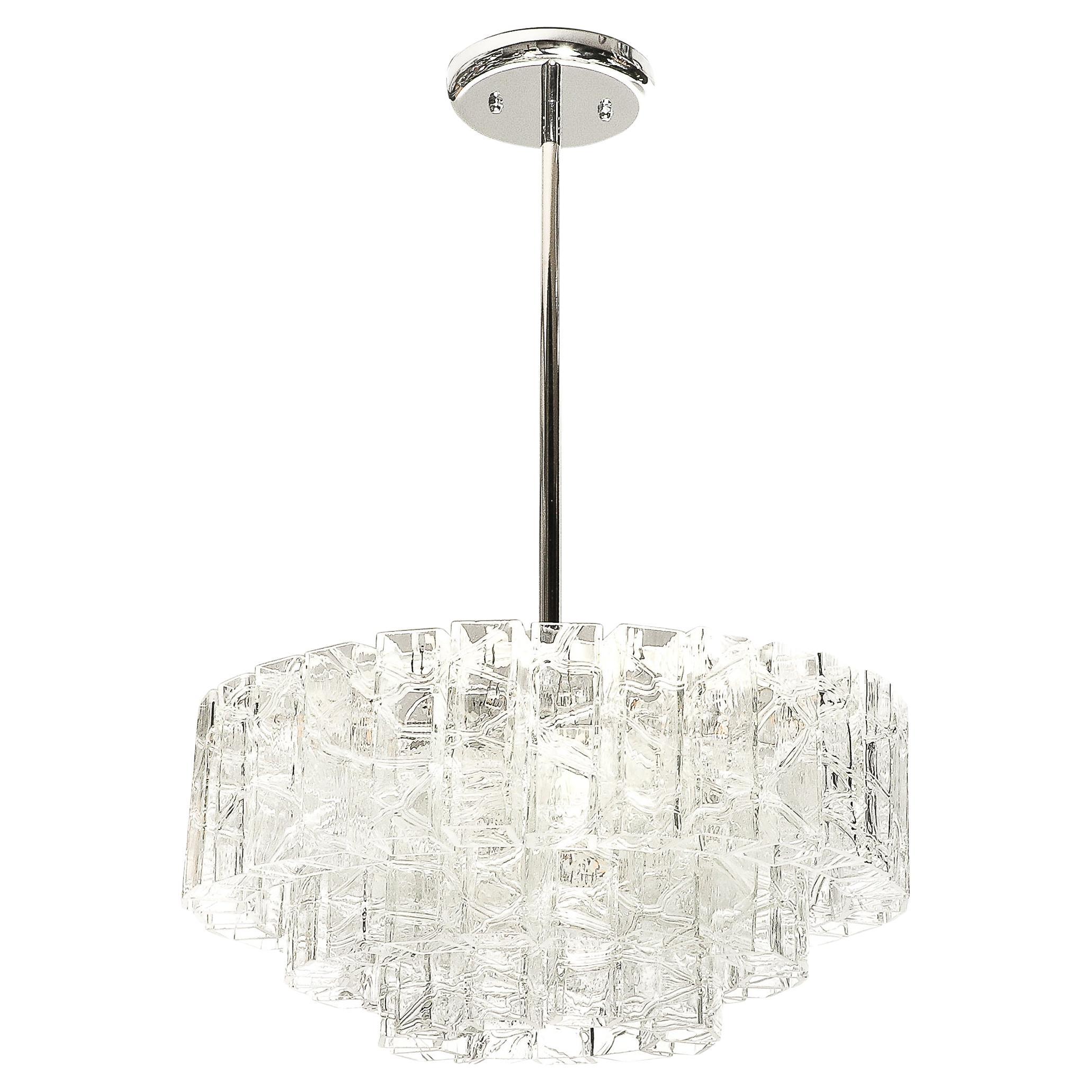 Mid-Century 3-Tier Textural Prism Murano Glass Pendant by Fratelli Toso Vetreria For Sale