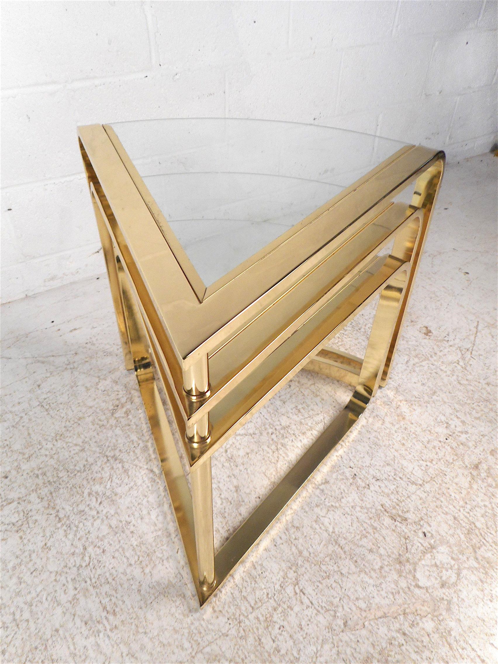 Brass Midcentury 3-Tiered Swiveling Table