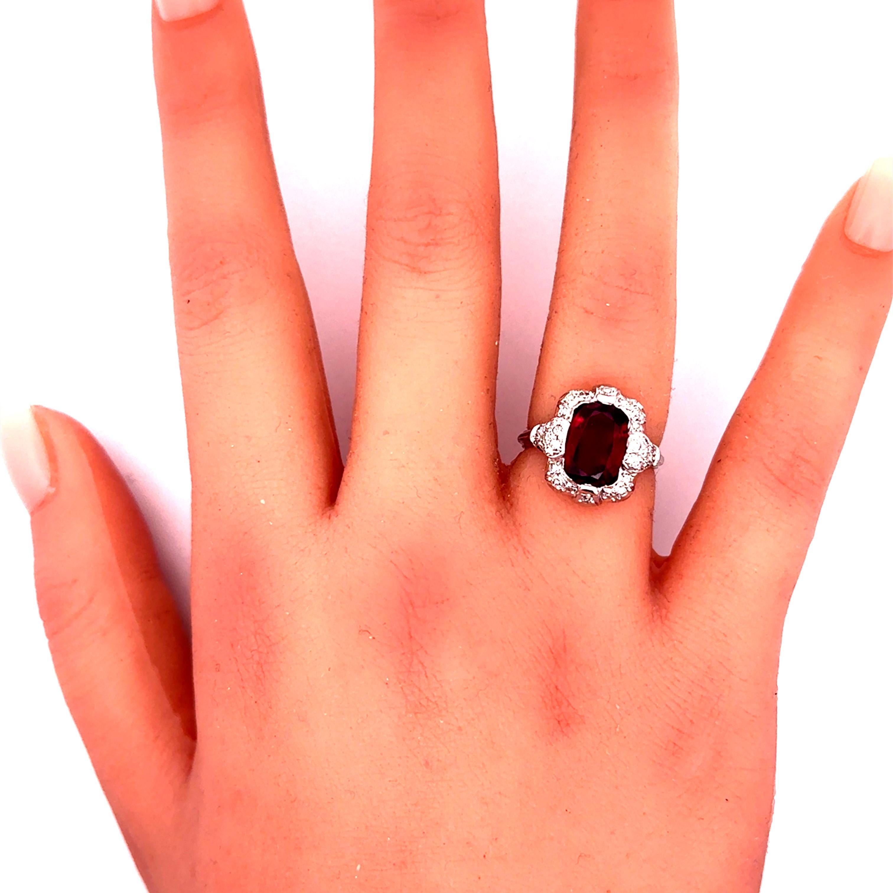 Cushion Cut Mid-Century 3.00 Carat No-Heat Ruby Diamond 18k White Gold Ring, GIA Certified For Sale