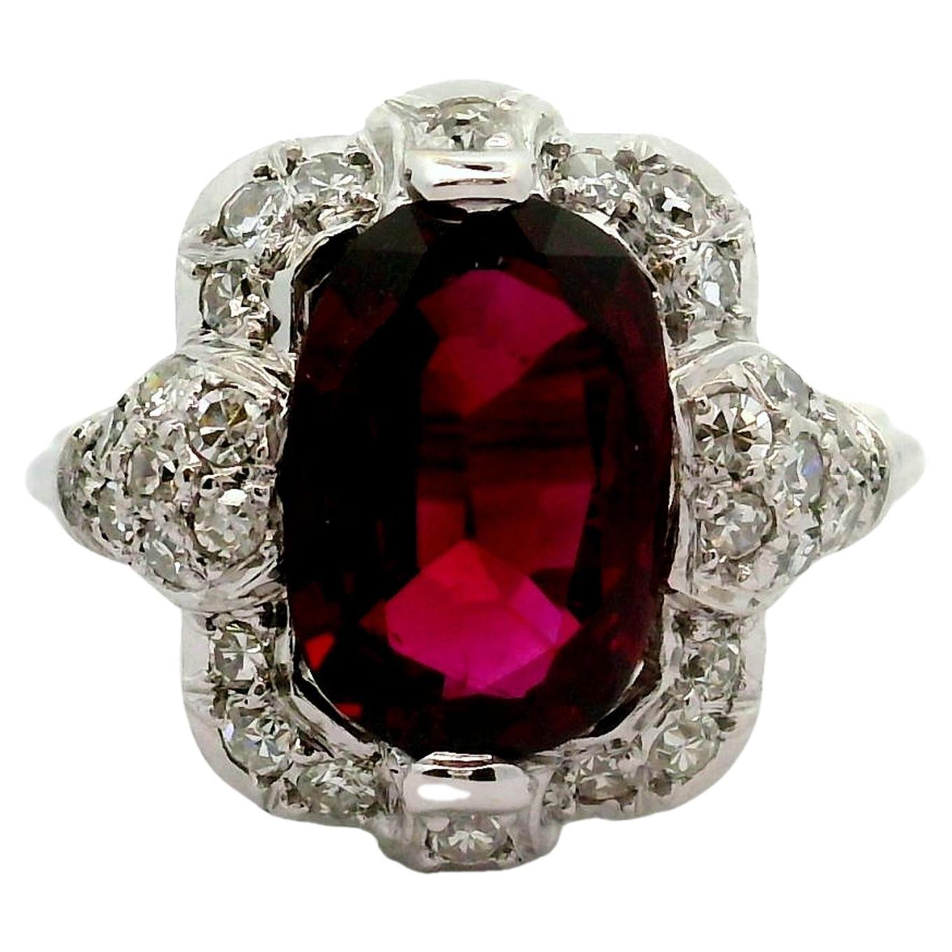 Mid-Century 3.00 Carat No-Heat Ruby Diamond 18k White Gold Ring, GIA Certified