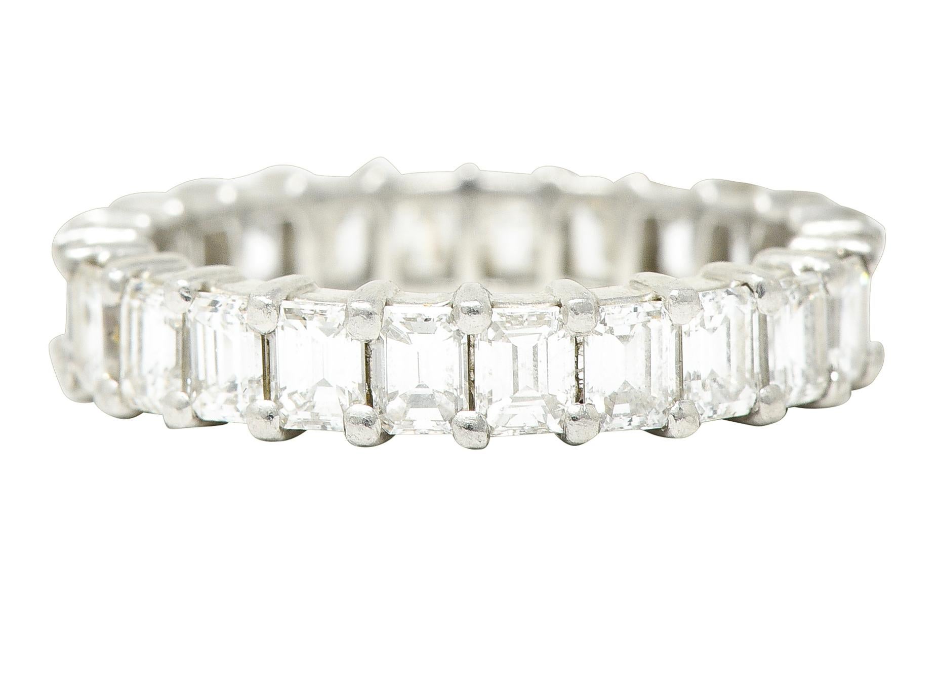 Mid-Century 3.00 Carats Emerald Cut Diamond Platinum Vintage Eternity Band Ring In Excellent Condition In Philadelphia, PA