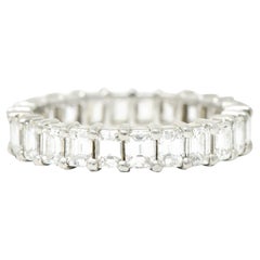 Mid-Century 3.00 Carats Emerald Cut Diamond Platinum Vintage Eternity Band Ring