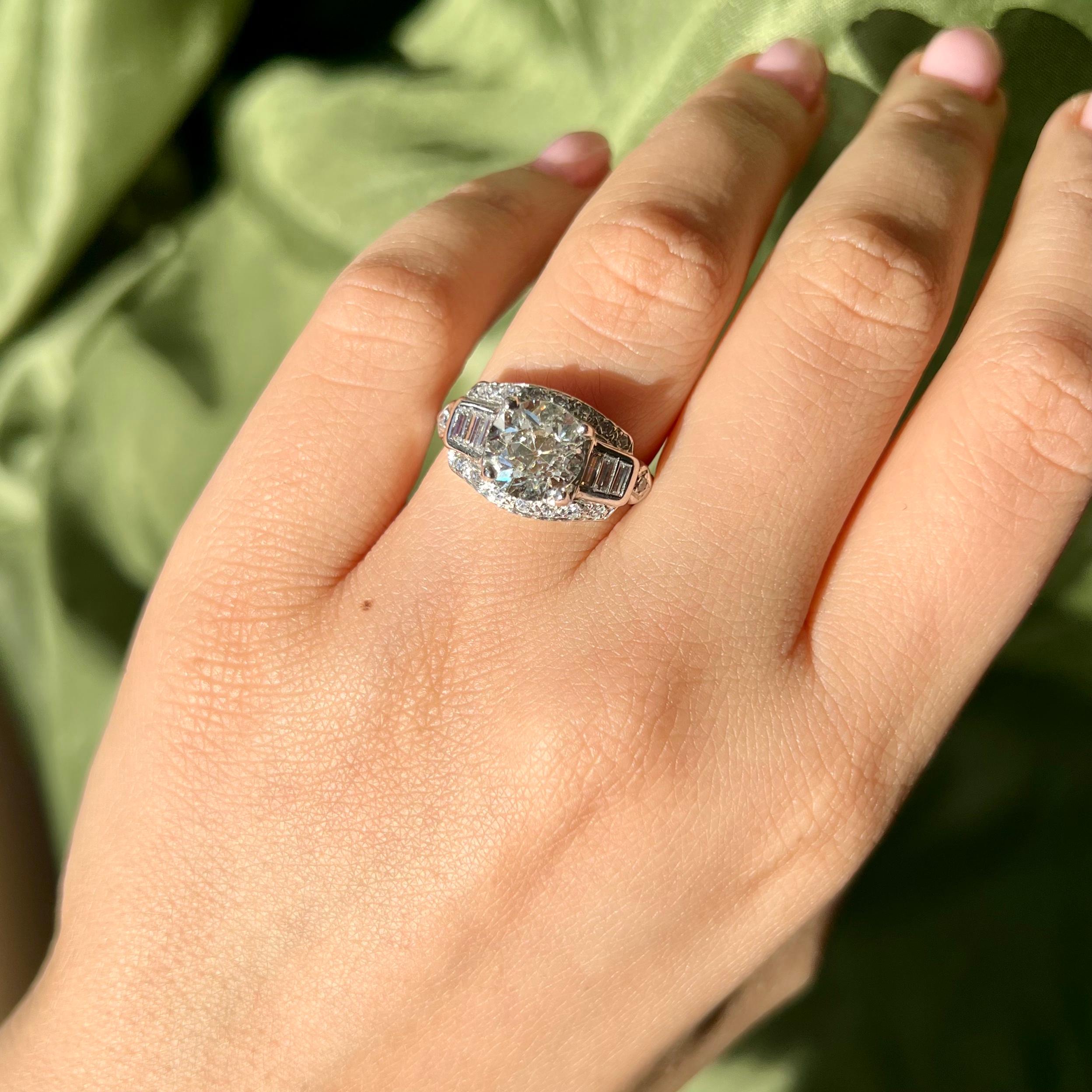 Art Deco Mid-Century 3.00 Ct. Diamond Engagement Ring I / I1 For Sale