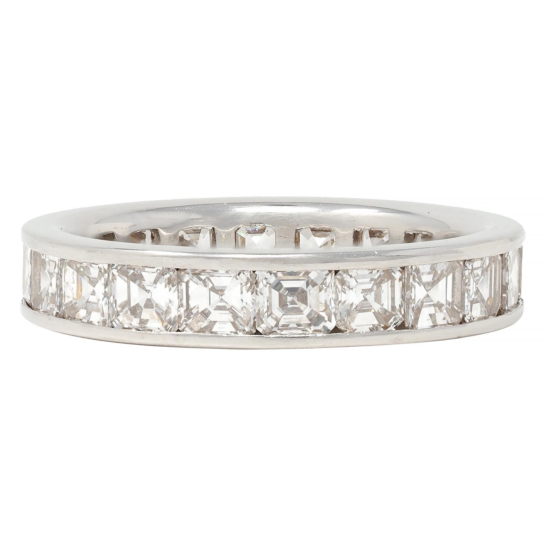 Mid-Century 3.00 CTW Emerald Cut Diamond Platinum Vintage Eternity Band Ring For Sale 3