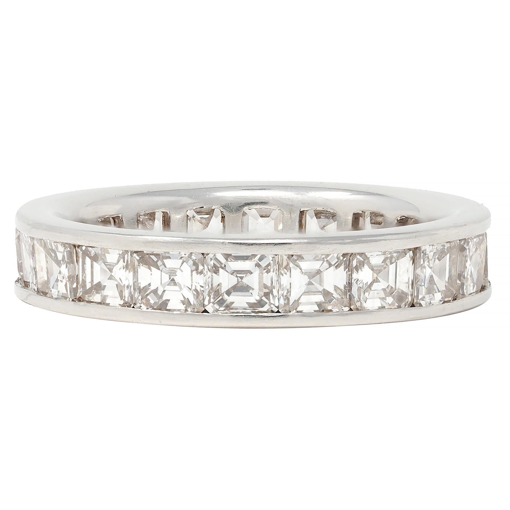 Mid-Century 3.00 CTW Emerald Cut Diamond Platinum Vintage Eternity Band Ring For Sale 5