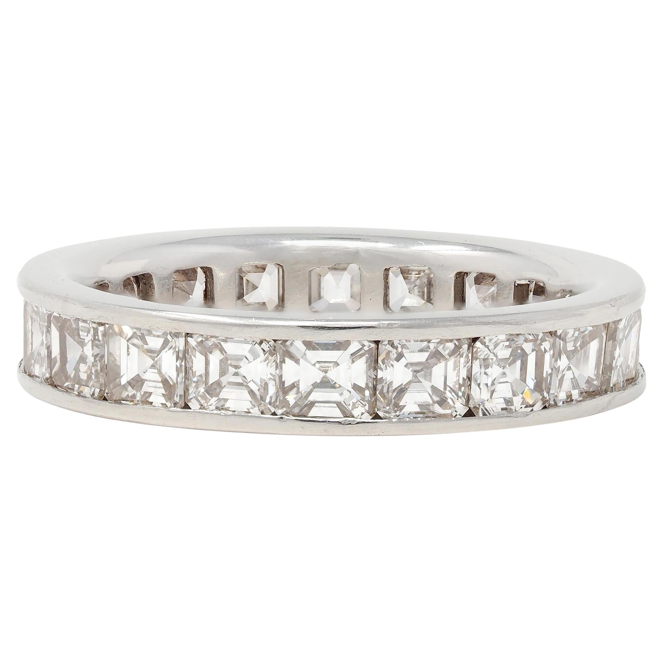 Mid-Century 3.00 CTW Emerald Cut Diamond Platinum Vintage Eternity Band Ring